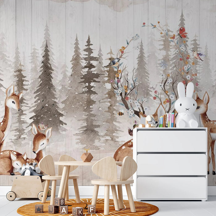 Baby room wallpaper deer and forest