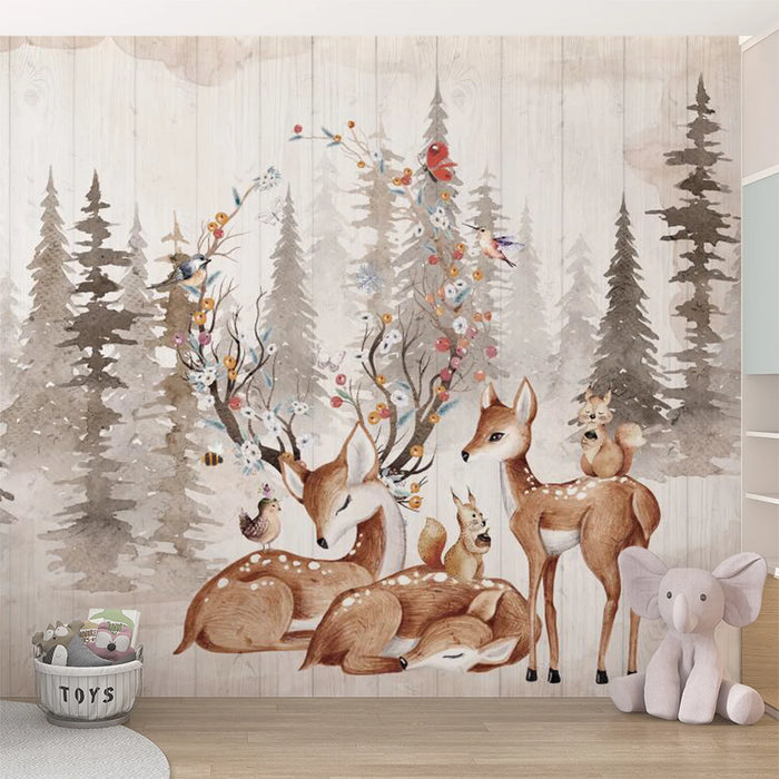 Baby room wallpaper deer and forest