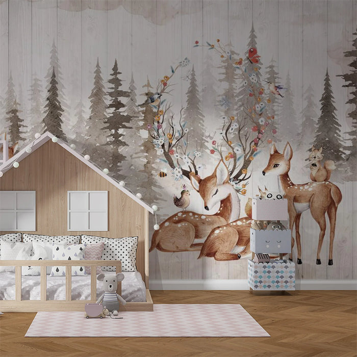 Baby room wallpaper deer and forest