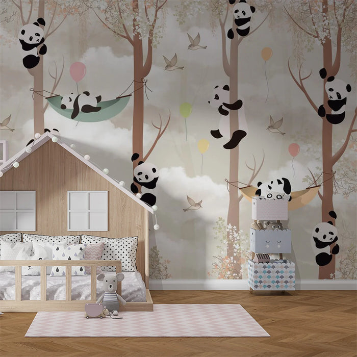 Full of childlike charm, forest, panda home, mural wallpaper