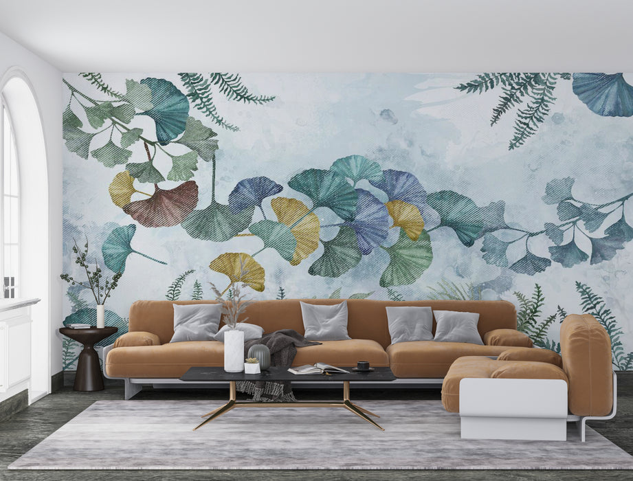 Wallpaper featuring fresh and natural ginkgo leaves