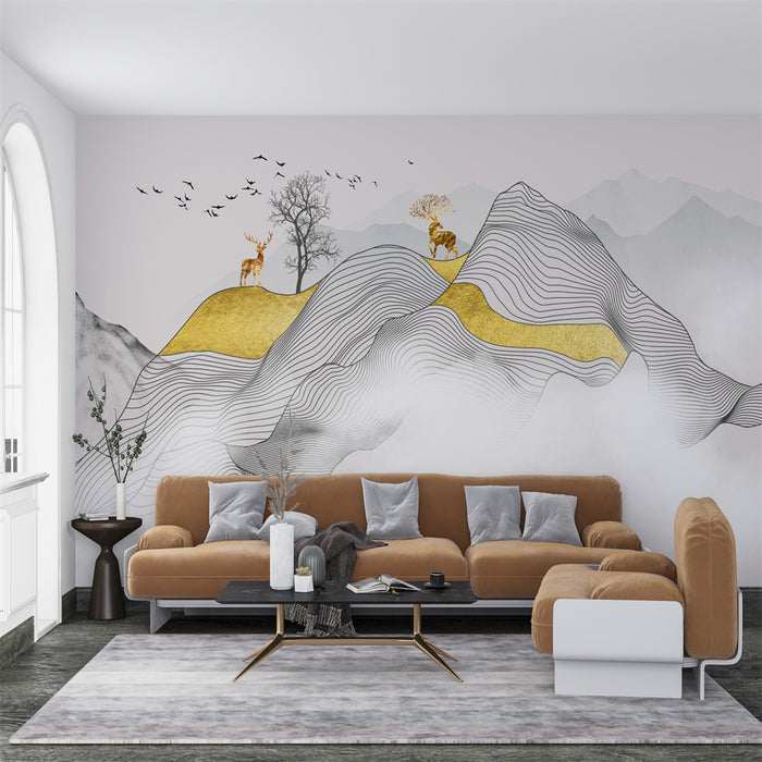 The simple lines outline the mountain wallpaper murals