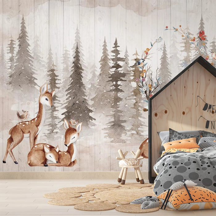 Baby room wallpaper deer and forest