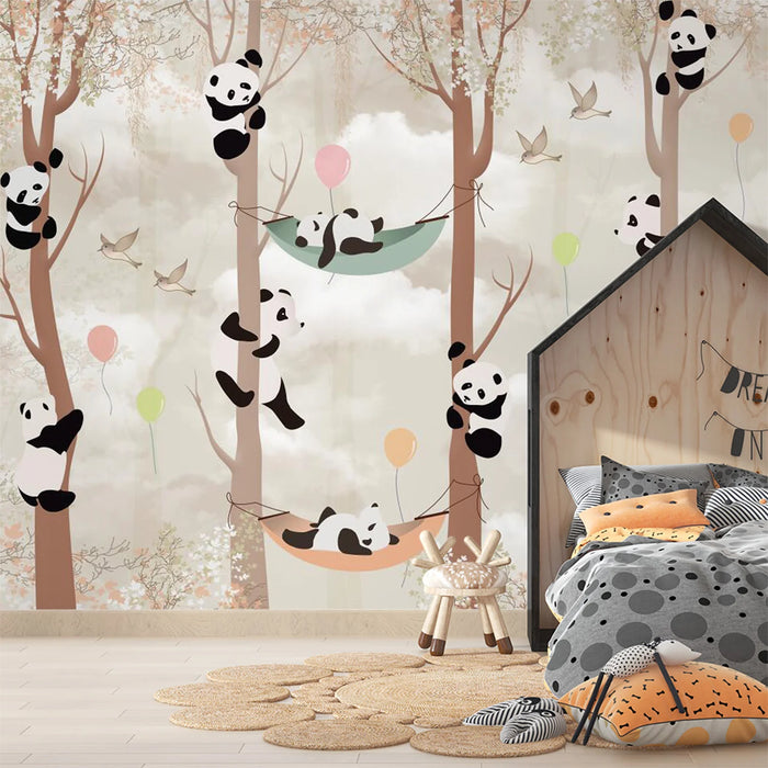 Full of childlike charm, forest, panda home, mural wallpaper