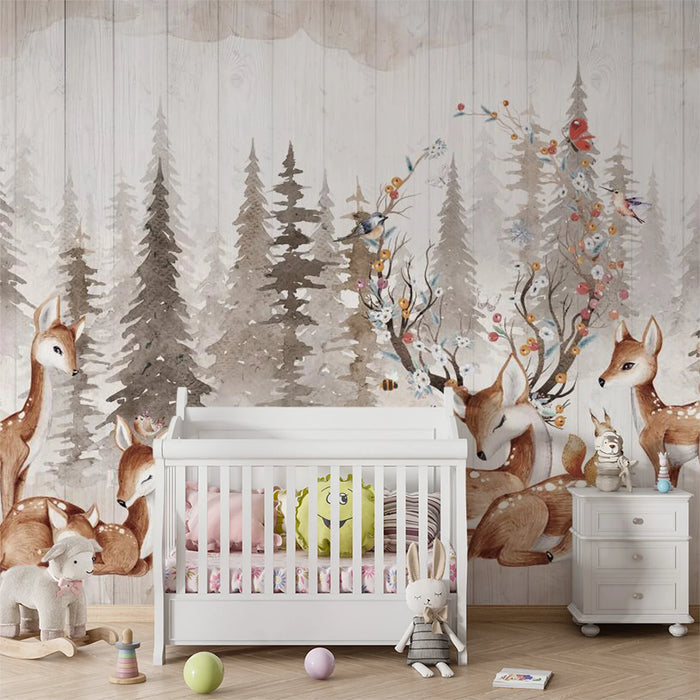 Baby room wallpaper deer and forest