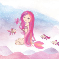 Children's dreamy color pink mermaid, wallpaper mural