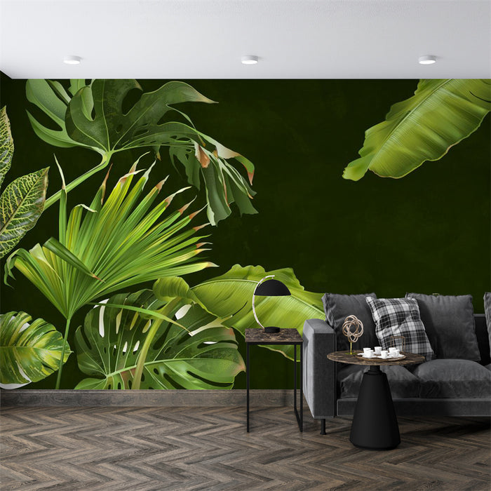 Green tropical plant wallpaper mural