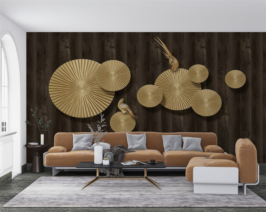 Golden circular decorative wallpaper mural