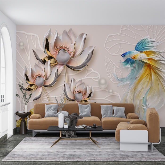 Wallpaper lotus and colorful goldfish