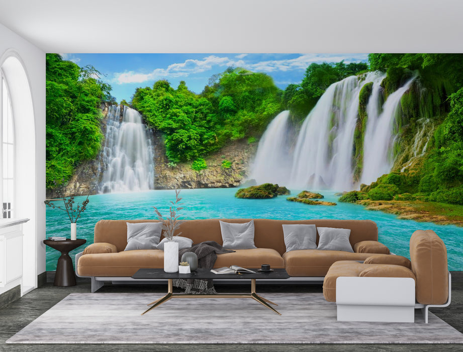 Spectacular waterfall/emerald green pool wallpaper