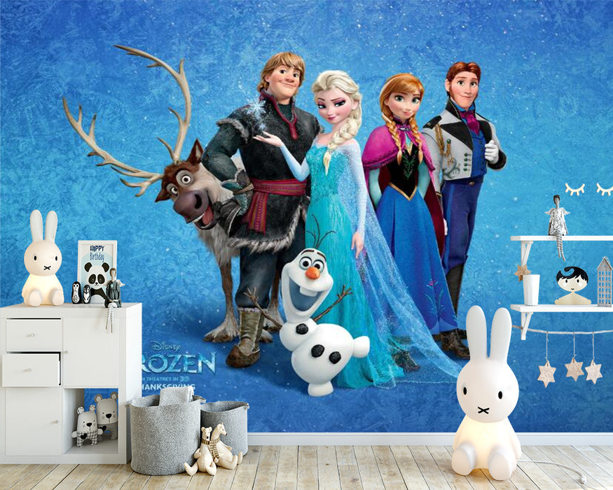 Elsa, Anna, Christophe, Reindeer, and Snow Treasure wallpaper murals