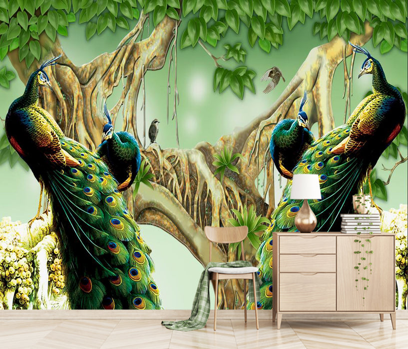 Dynamic peacock wallpaper mural