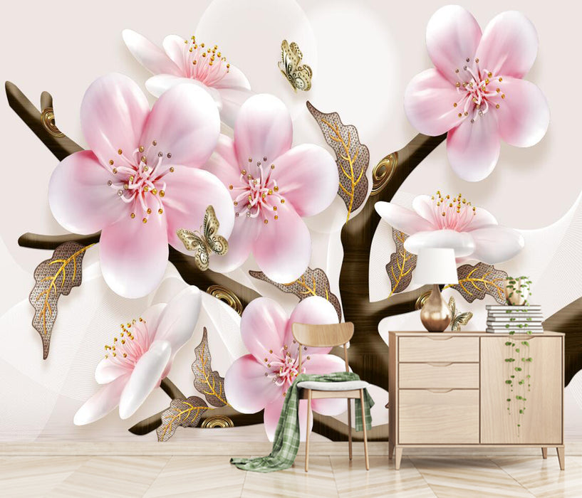 Wallpaper, lively spring painting, pink peach blossoms, delicate and juicy