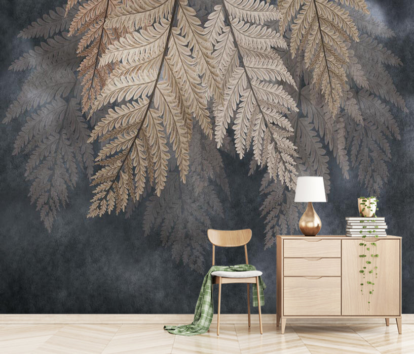 Leaf wallpaper mural of light brown plants