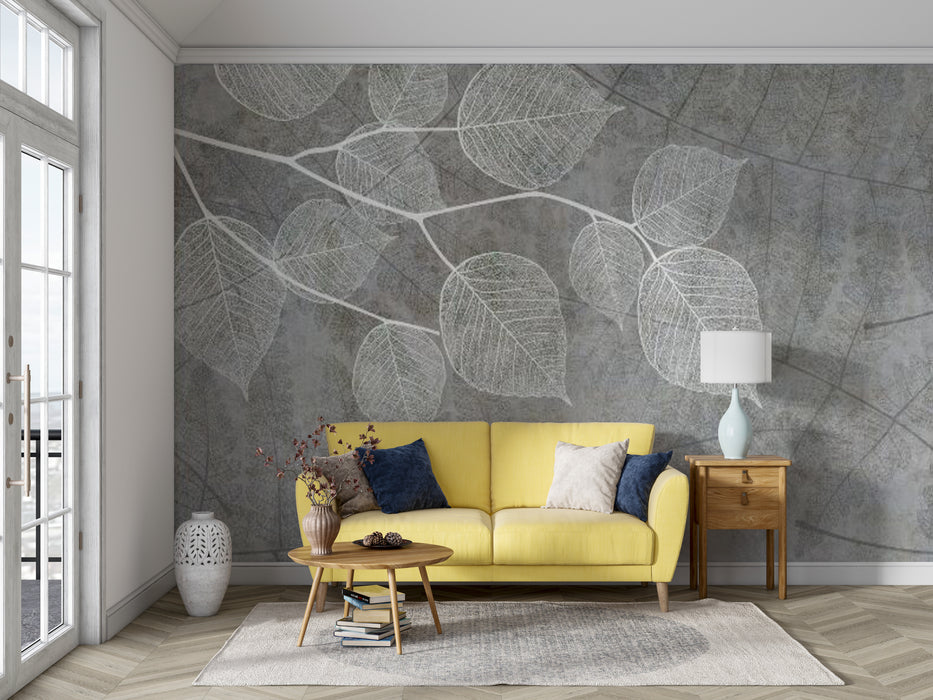 Wallpaper with simple and elegant white leaf vein pattern