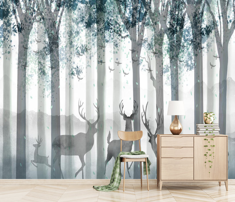 Lush leaves, leisurely deer wallpaper murals