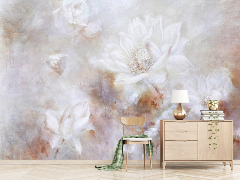 Tranquil and elegant white lotus flowers, wallpaper murals