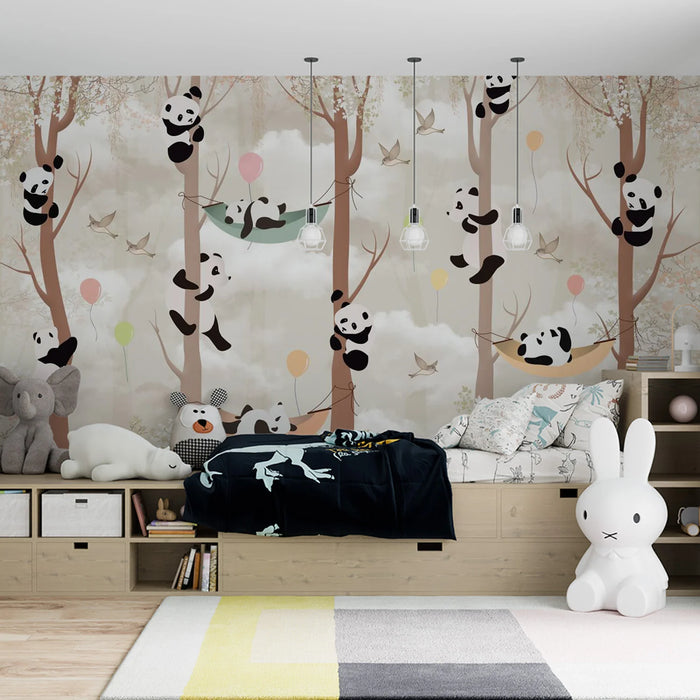 Full of childlike charm, forest, panda home, mural wallpaper