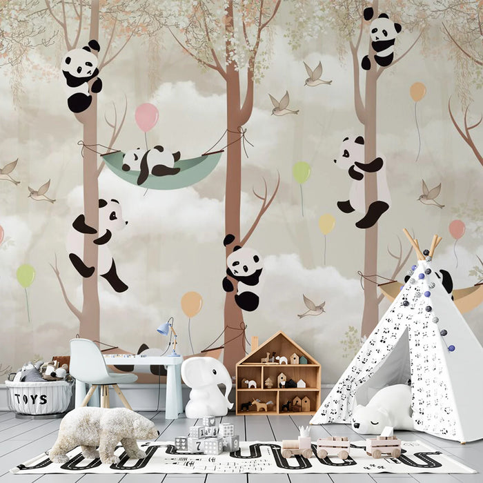 Full of childlike charm, forest, panda home, mural wallpaper