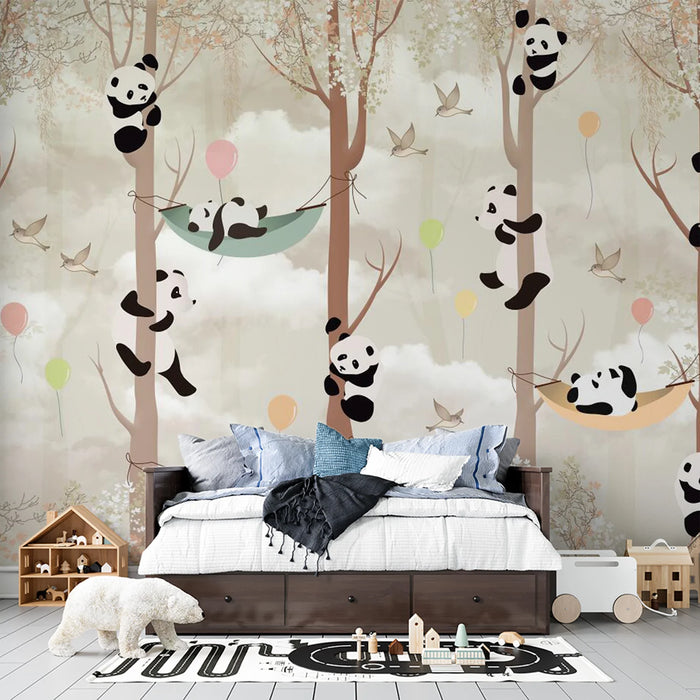 Full of childlike charm, forest, panda home, mural wallpaper