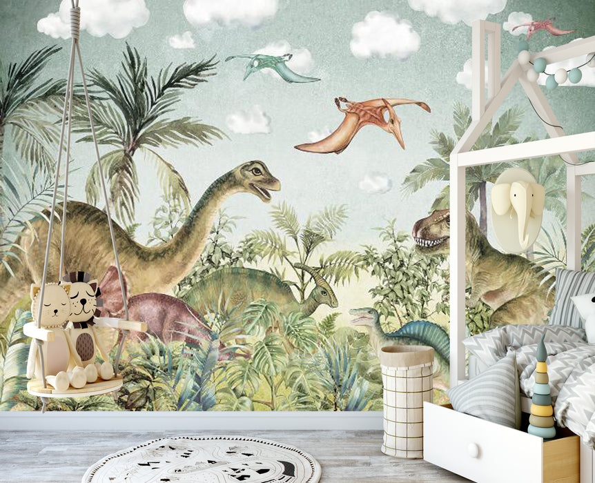 Flying pterosaur dinosaur wallpaper mural