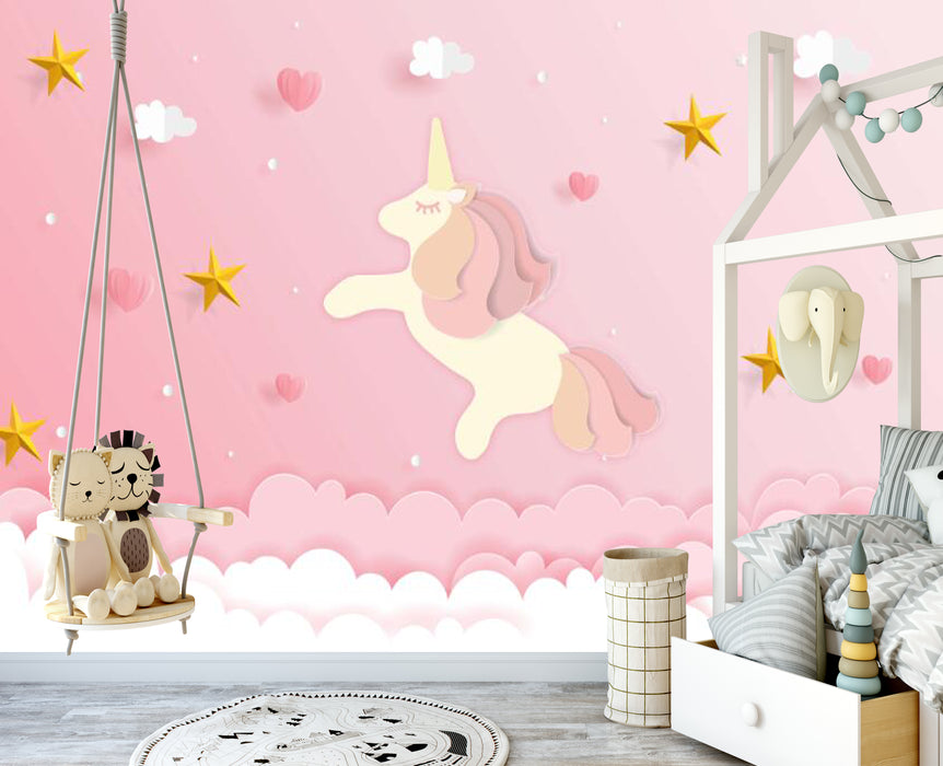 Pink background unicorn dream wallpaper mural