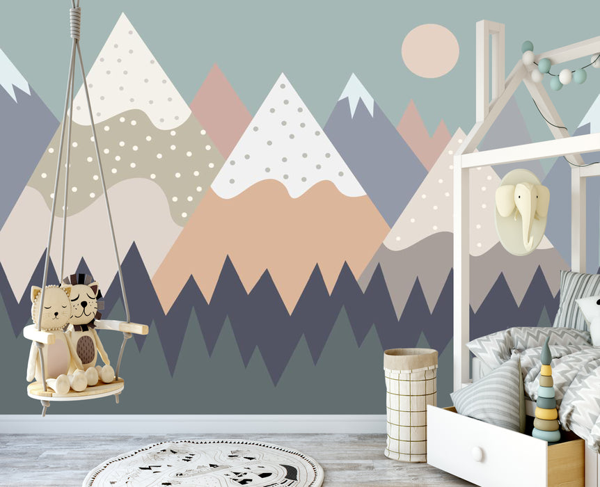 Wallpaper, children's room, mural, mountain peak