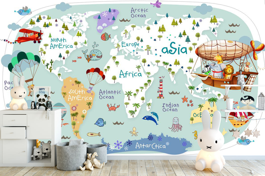 World map with soft wallpaper colors