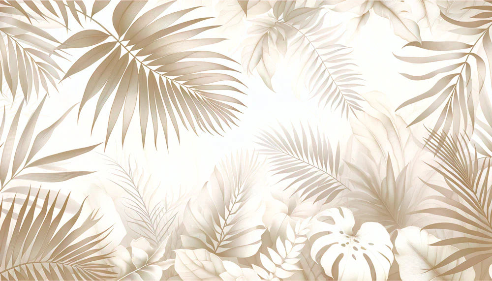 Wallpaper featuring palm leaves and broad-leaved plant murals