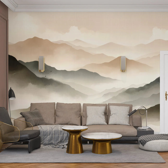 The mountains and clouds are faintly visible, wallpaper and murals