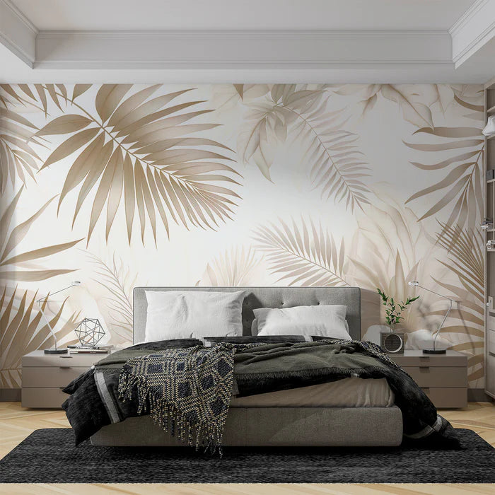 Wallpaper featuring palm leaves and broad-leaved plant murals