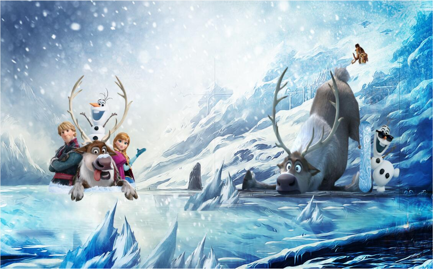 Xuebao and the protagonists frolic in the ice and snow mural