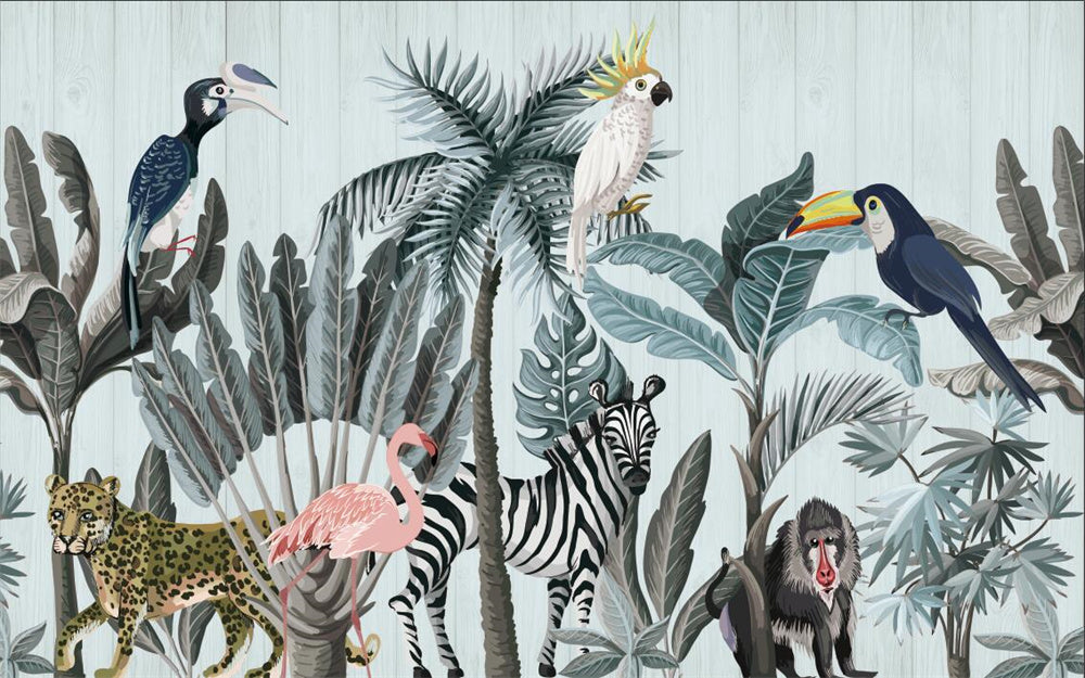 Wallpaper featuring various tropical animals