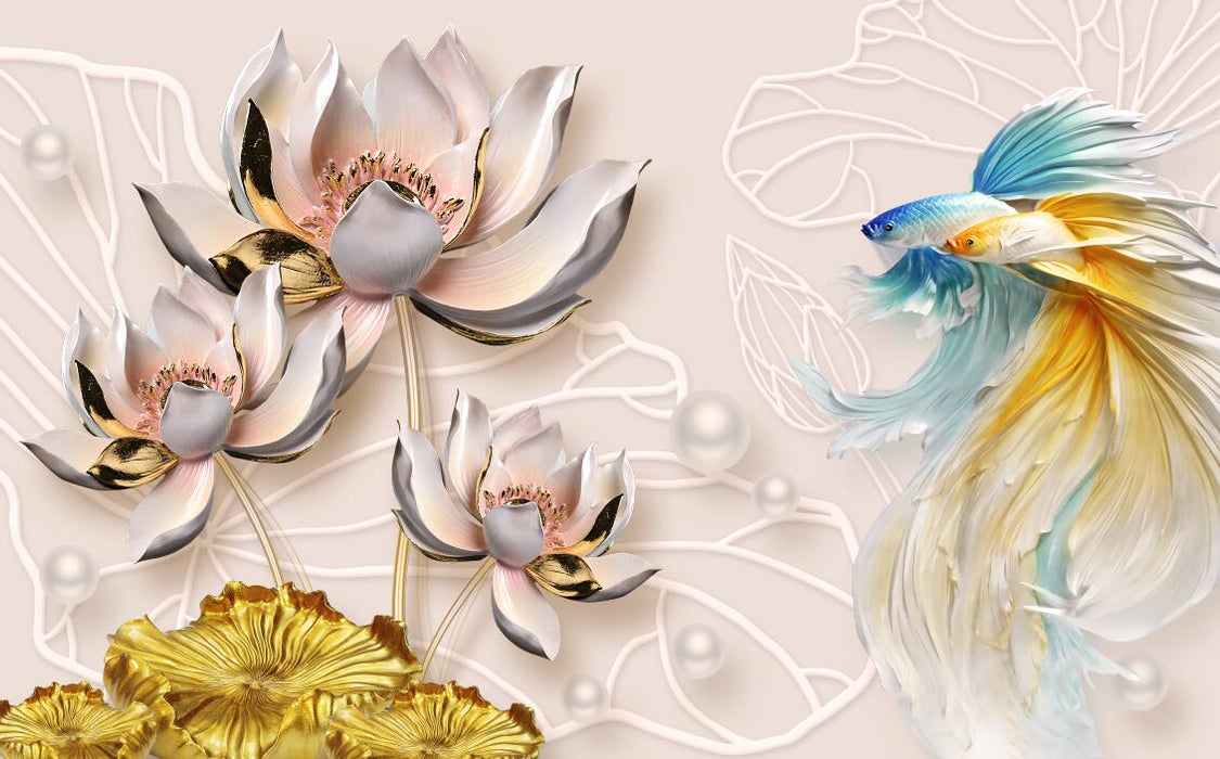 Wallpaper lotus and colorful goldfish