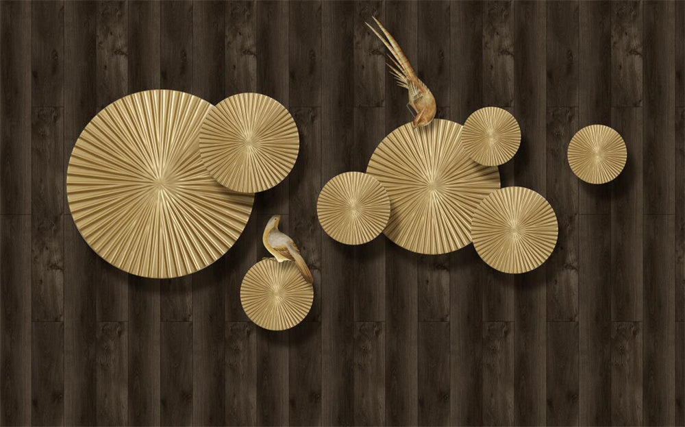 Golden circular decorative wallpaper mural