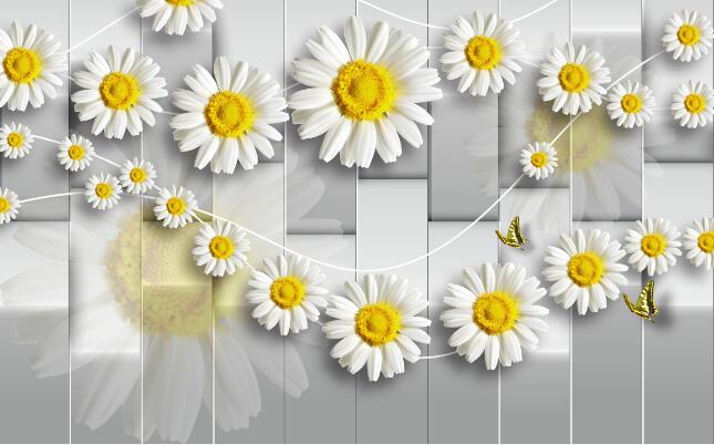 Clear white daisy flower mural wallpaper