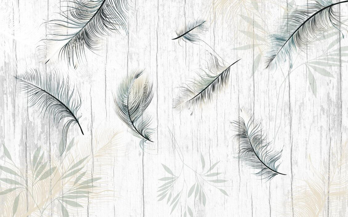 Wallpaper with romantic feather wood texture background