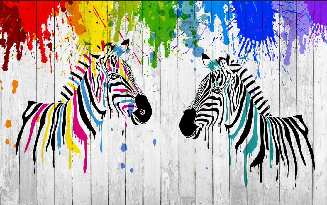 Wallpaper striped zebra painted with bright colors