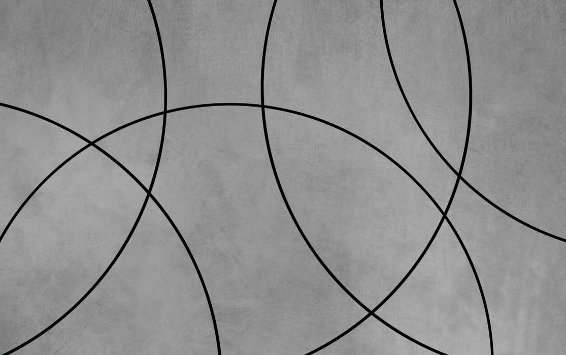 Wallpaper composed of black circles and arcs of different sizes