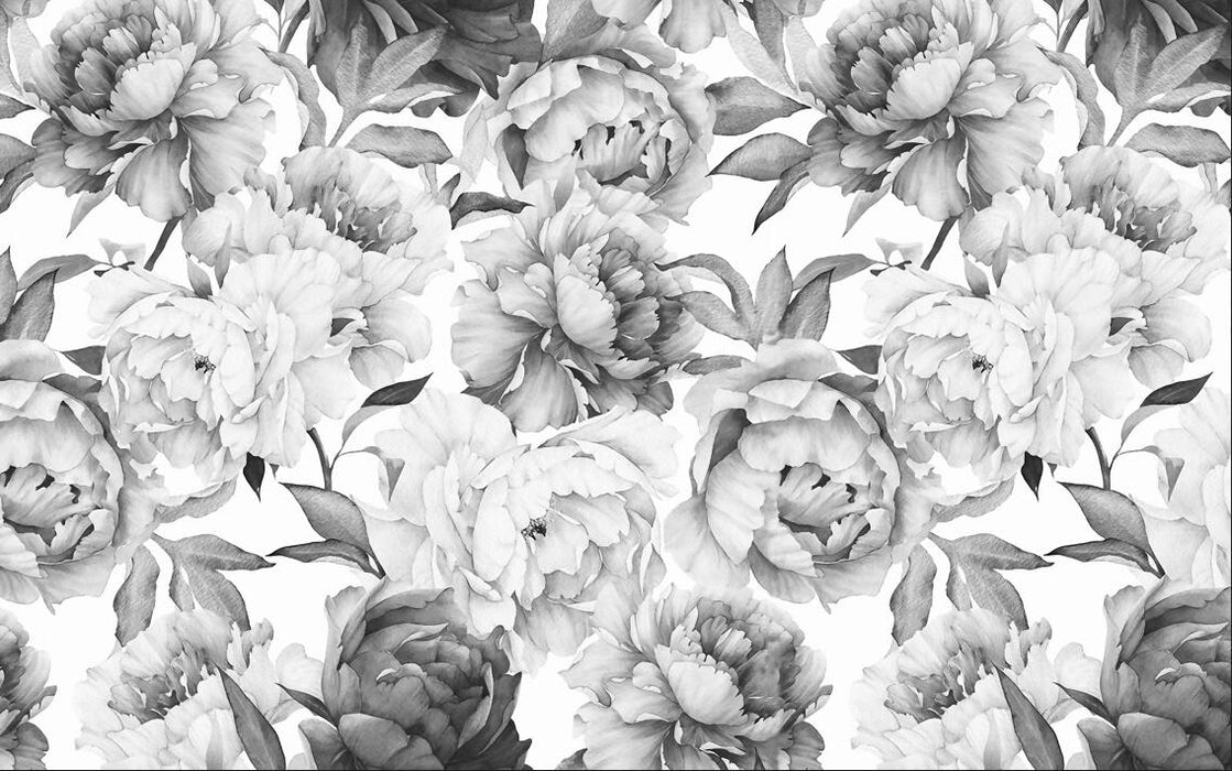 Wallpaper with black, white, and gray floral patterns