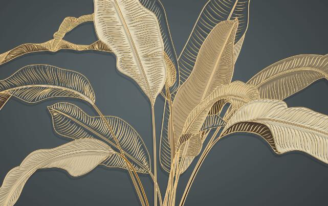 Modern minimalist golden tropical plant leaf wallpaper