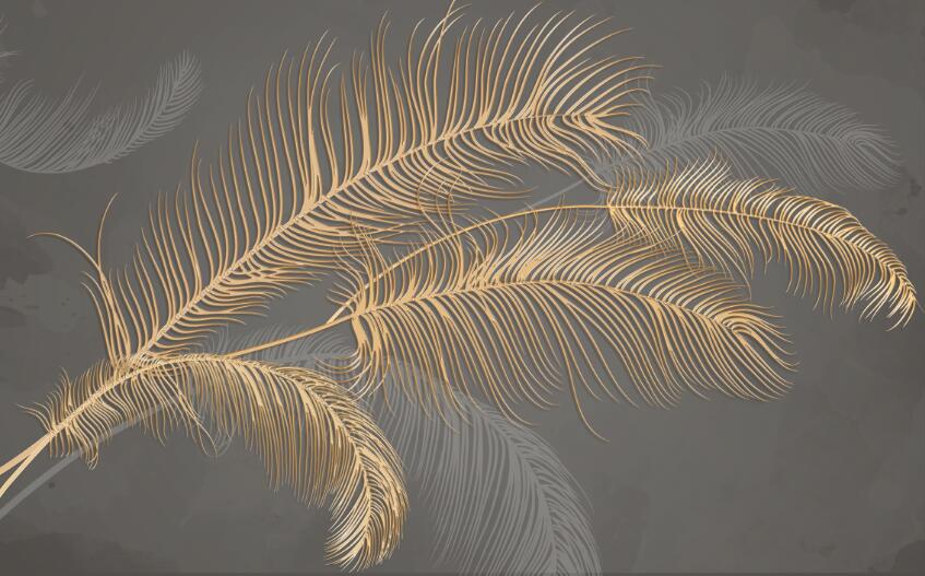 Golden feathers, full of dynamism, as if gently fluttering wallpaper murals