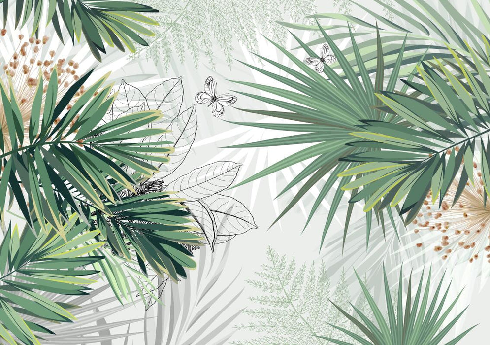 Peaceful Wallpaper Mural with Palm Leaves and Ferns