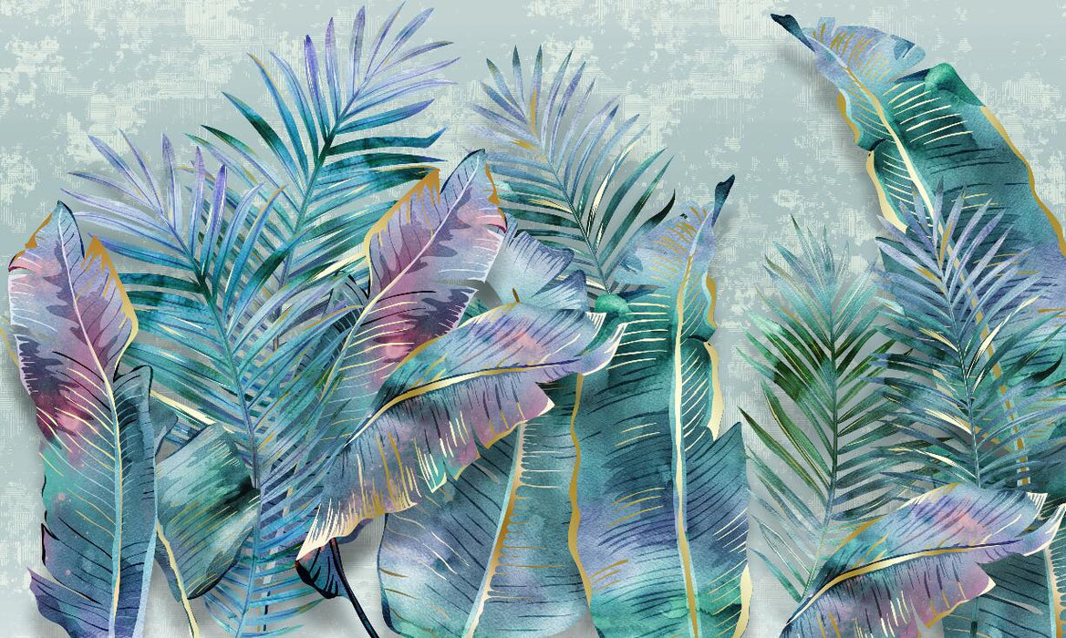 Multiple colorful tropical plant leaf wallpaper murals