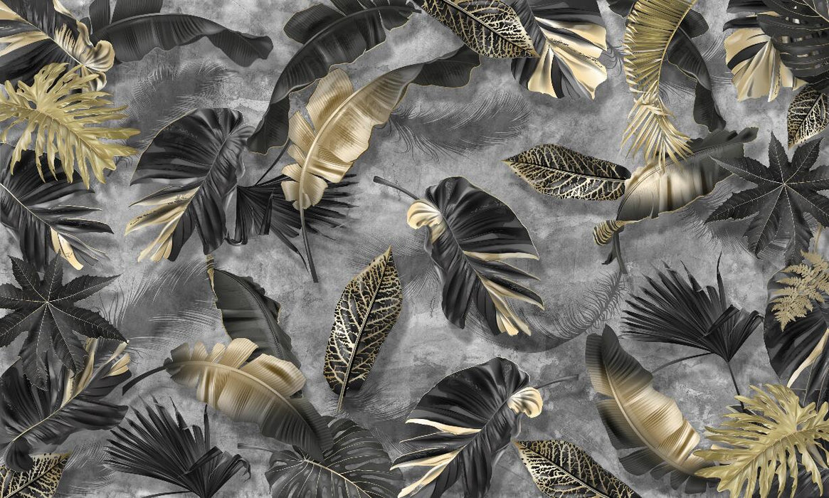 Wallpaper with golden striped tropical plant leaf pattern