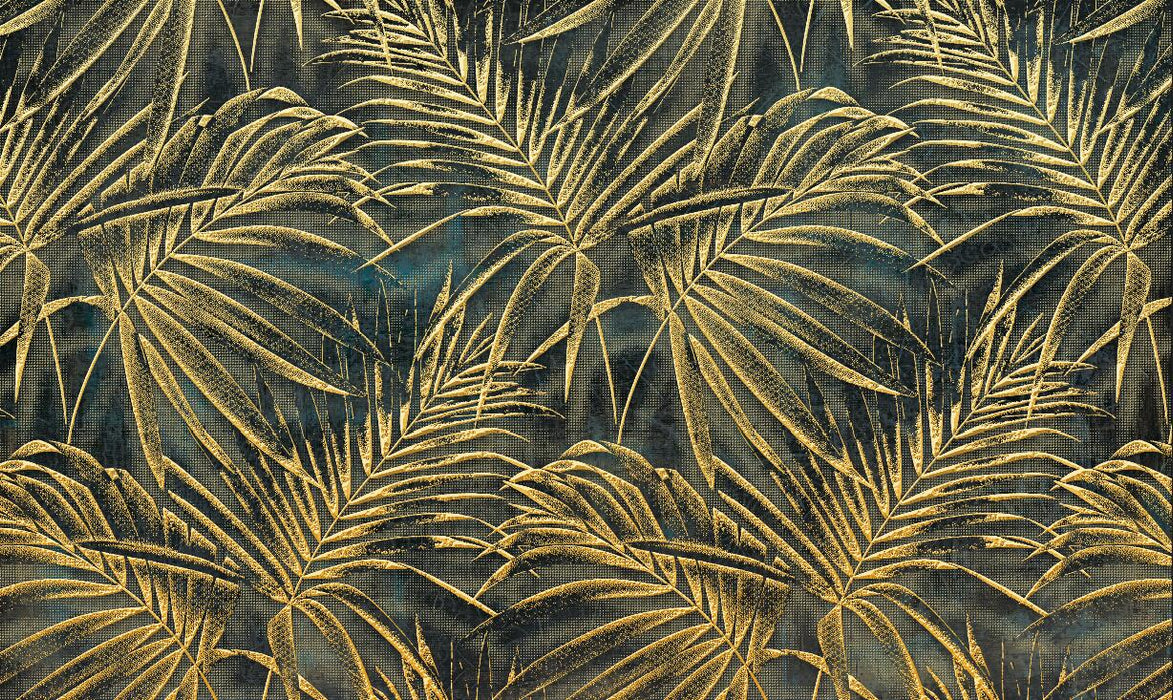 Wallpaper mural with golden palm leaf pattern