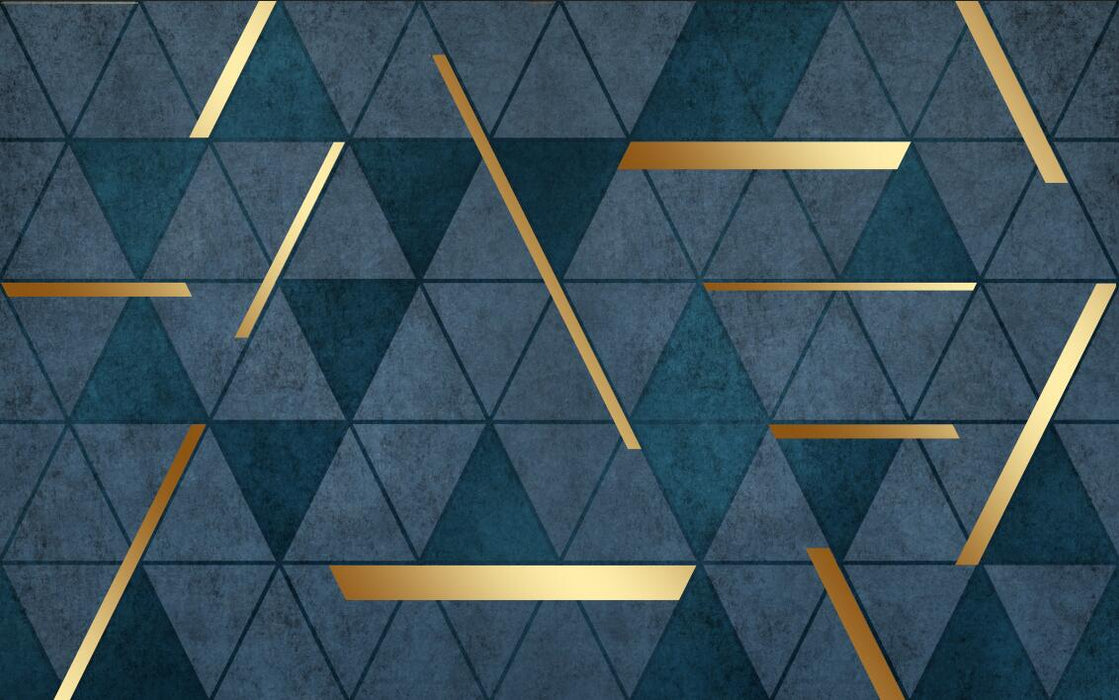 Luxurious blue background gold wire line wallpaper mural