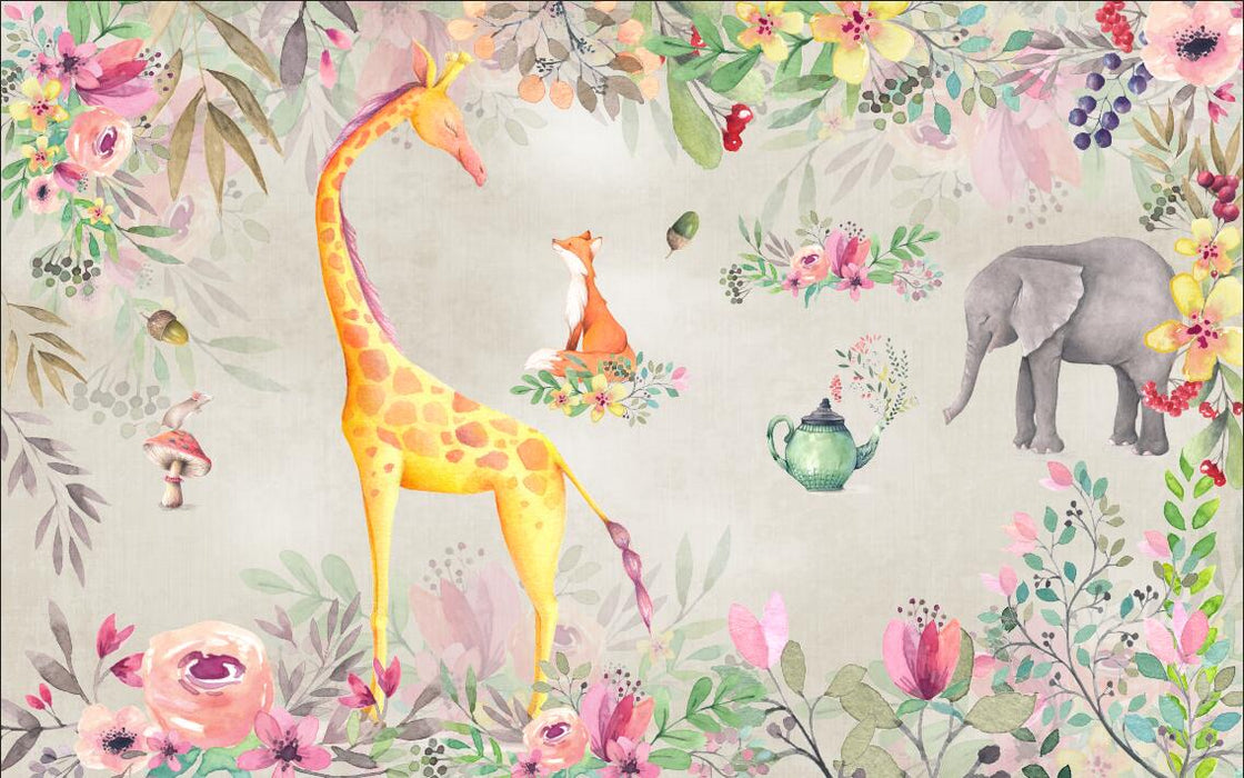 Giraffes, elephants, foxes, cute animal wallpaper murals