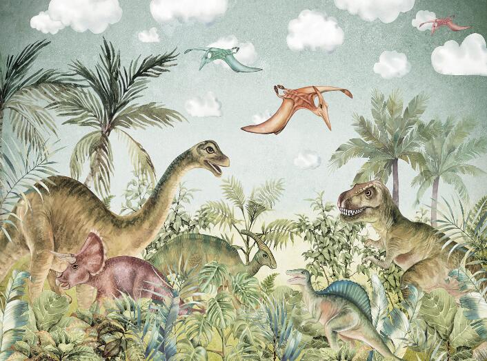 Flying pterosaur dinosaur wallpaper mural