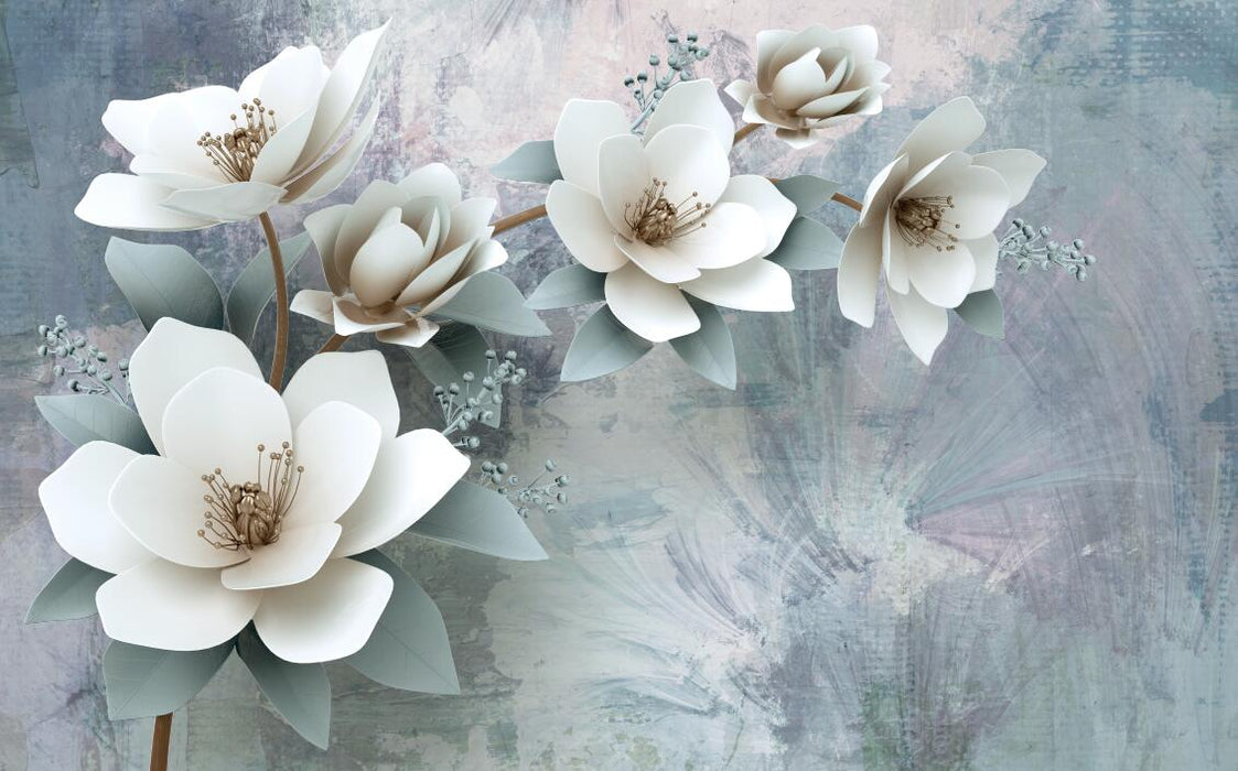 Blooming white flower wallpaper mural